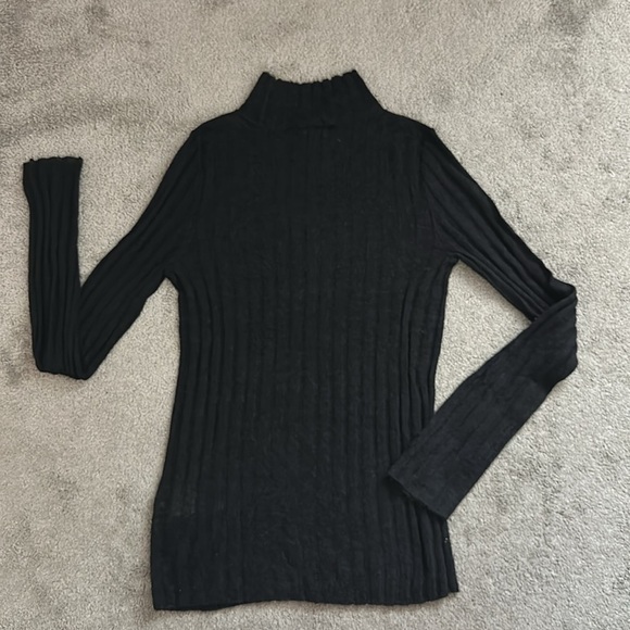Madewell Alpaca-Blend Mockneck Sweater Black Soft Semi-Sheer Ribbed - Picture 6 of 6